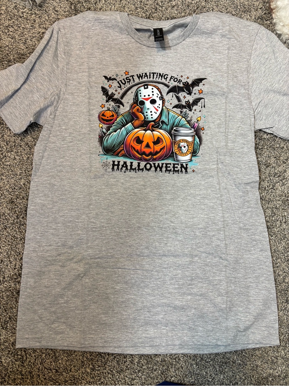 Halloween Jason Pumpkin Graphic Tee - Gray